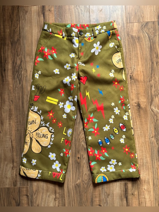 Nooworks Pants - RARE Vtg Nooworks x Ashley Dreyfus Olive High Rise Crop Wide Leg Painter Pants M